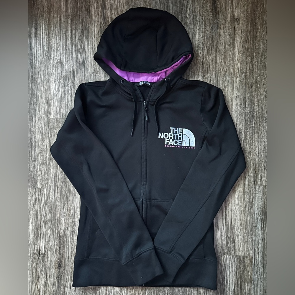 The North Face Black Zip Up Hoodie with Purple Interior